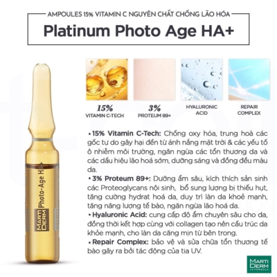 Ampoules 15% Vitamin C Nguyên Chất Chống Lão Hóa, Sáng Da, Cấp Ẩm - MartiDerm Platinum Photo Age HA+ - Ảnh 4